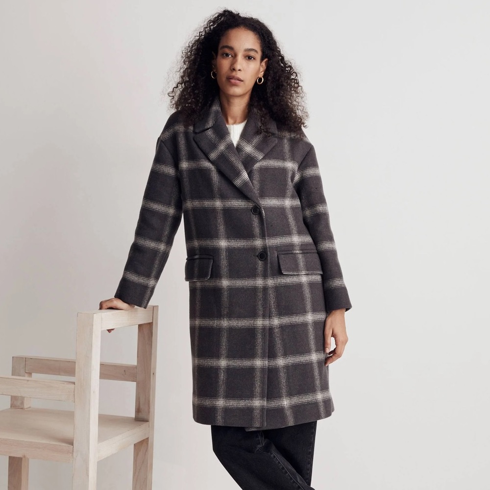 NWT Madewell Windowpane Haydon Coat in Grey and Ivory Size XS $328 NG616